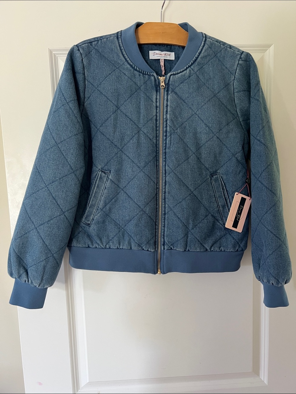 Diamond-Quilted Blue Bomber Jacket by Dana-Reed